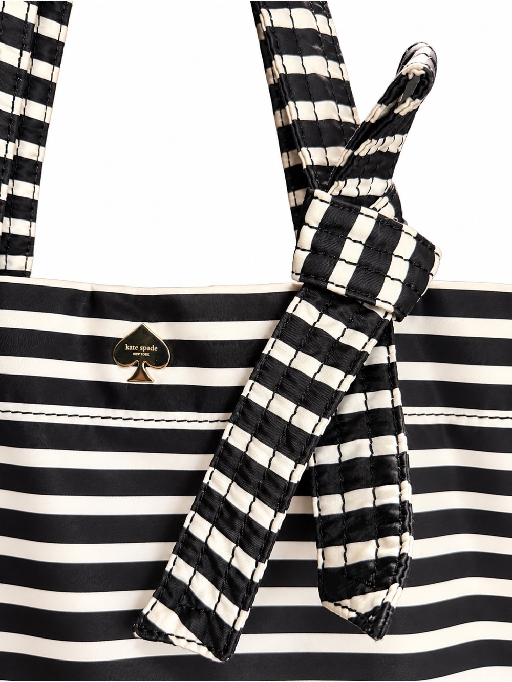 kate spade Black and White Striped Tote with Bow Accent - Picture 2 of 7